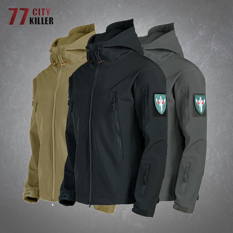 Shark Skin Soft Shell Military Jacket Men Multiple Pockets Windproof