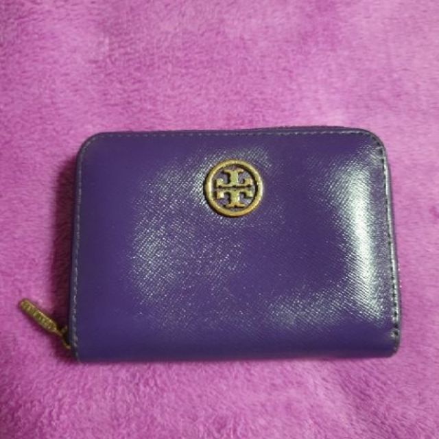 Tory Burch Robinson Zip Coin Case กระเป๋าใส่บัตร กระเป๋าใส่เหรียญ สีม่วง ของแท้ มือสอง