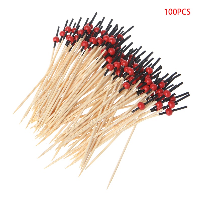 AB 100 ชิ้นลูกปัดไม้ไผ่ค็อกเทล Picks Sticks ทิ้งไม้จิ้มฟัน Party Club
