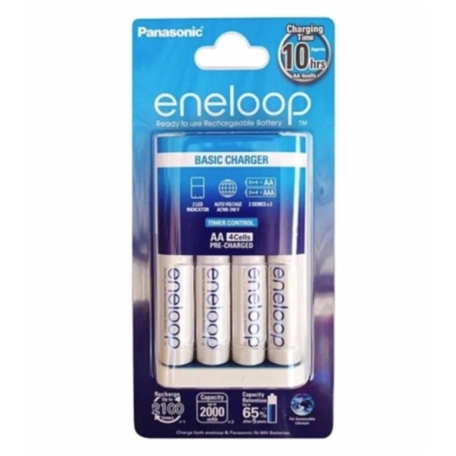 แท่นชาร์จpanasonic Basic Chargerพร้อมแบตเตอรี่eneloop Aa 4 ก้อน ฟรี