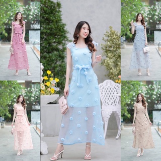 hbstation.shop เสื้อผ้าแฟชั่น Maxi Dress สีโอรส ครีม ฟ้า เทา น้ำตาลอ่อน พร้อมส่ง