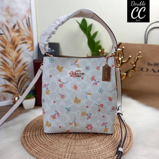 (แท้ 💯%‼ Factory) COACH SMALL TOWN BUCKET BAG IN SIGNATURE CANVAS WITH MYSTICAL FLORAL PRINT