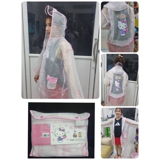 เสื้อกันฝน Hello Kitty ลิขสิทธิ์ แท้ ทำจากผ้าพลาสติกกันฝน เนื้อนุ่ม พร้อมกระเป๋าเก็บของ มีขนาดให้เลือก 3 แบบ ใส่คลุมถึงห