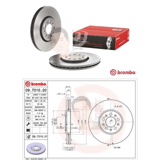 09 7010 21 จานเบรค ล้อ F (ยี่ห้อ BREMBO) รุ่น HC UV VOLK SWAGEN Golf IV, Beetle ปี1996-2003