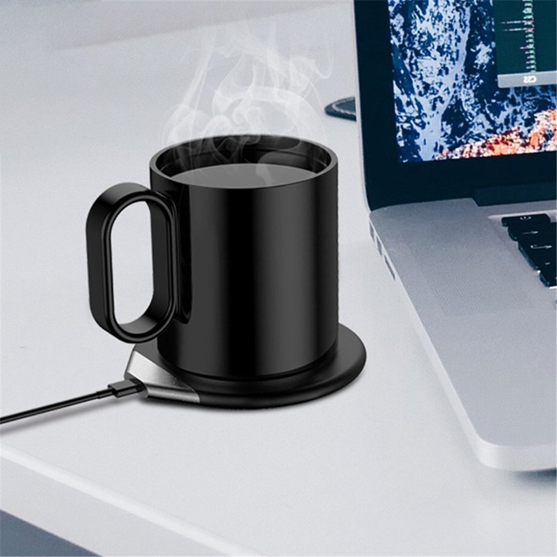 USB Mug Warmer 2 in 1 Universal Wireless Charger,Coffee Cup Mat Heater Heating Temperature Coaster for Office Home,Black #3