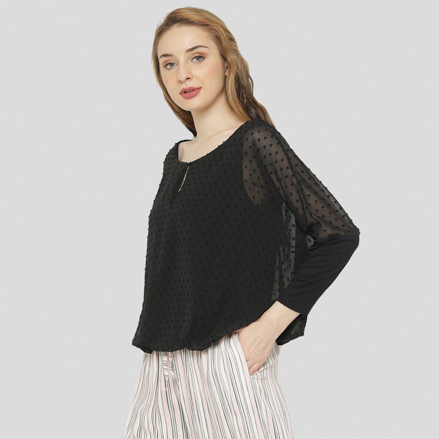 ESPRIT Plumetti Blouse - สีดํา - เสื้อเชิ้ตผู้หญิงแบรนด์เนม | วายทีแอล