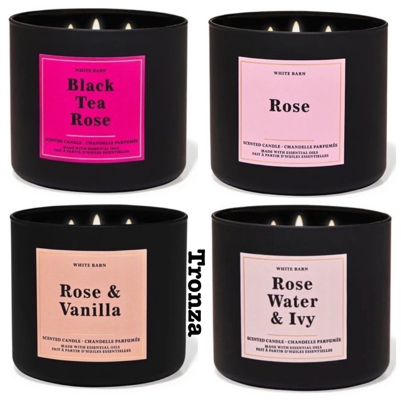 เทียนหอม  Bath and Body Works rose,rose &amp; vanilla,black tea rose,lavender rose,rose water &amp; lvy,  3 Wick Candle