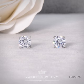 ต่างหูแป้น คริสตัลกลม ขนาด 7 มิล สีเงิน ตุ้มหู เครื่องประดับ ER0587 ValueJewelry