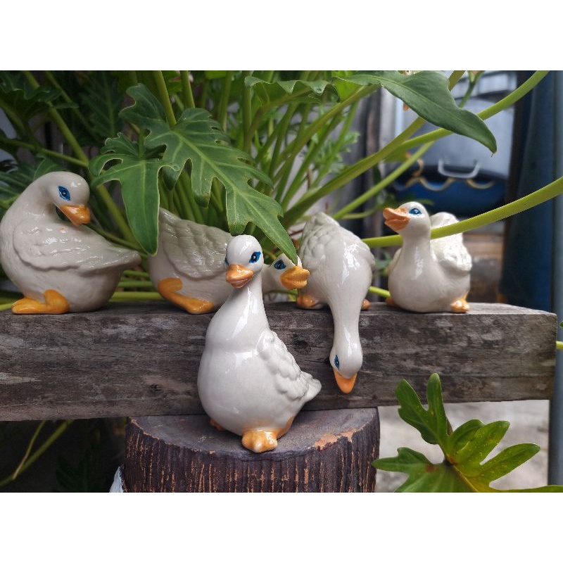 ตุ๊กตาแต่งสวน (ราคาต่อ1ชุด5ตัว) เป็ดลีลา5ท่า เป็ดเซรามิก ขนาดประมาณ8-9cm