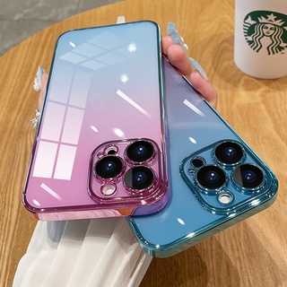 เคสโทรศัพท์มือถือแบบแข็ง ใส กันกระแทก ไล่โทนสี หรูหรา สําหรับ iPhone 12 13 14 Pro Max 14 Plus