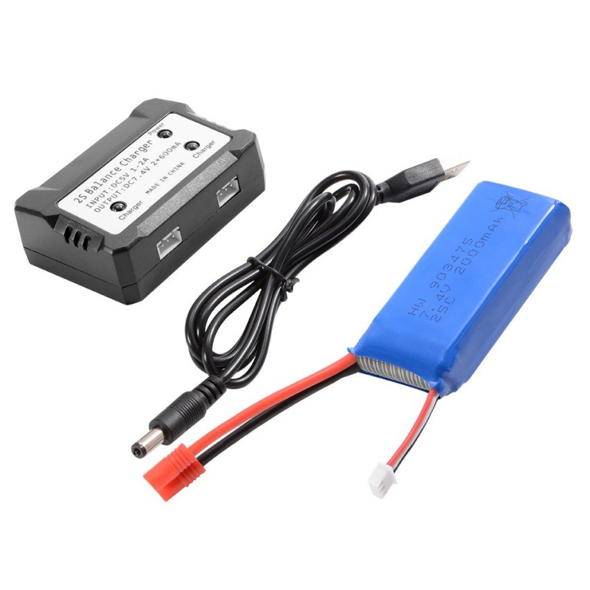 แบตเตอรี่ Lipo 7.4V 2000mAh 25C  + 2 in 1 อุปกรณ์ชาร์จแบตเตอรี่ สำหรับ Syma X8C X8W X8G Quadcopter