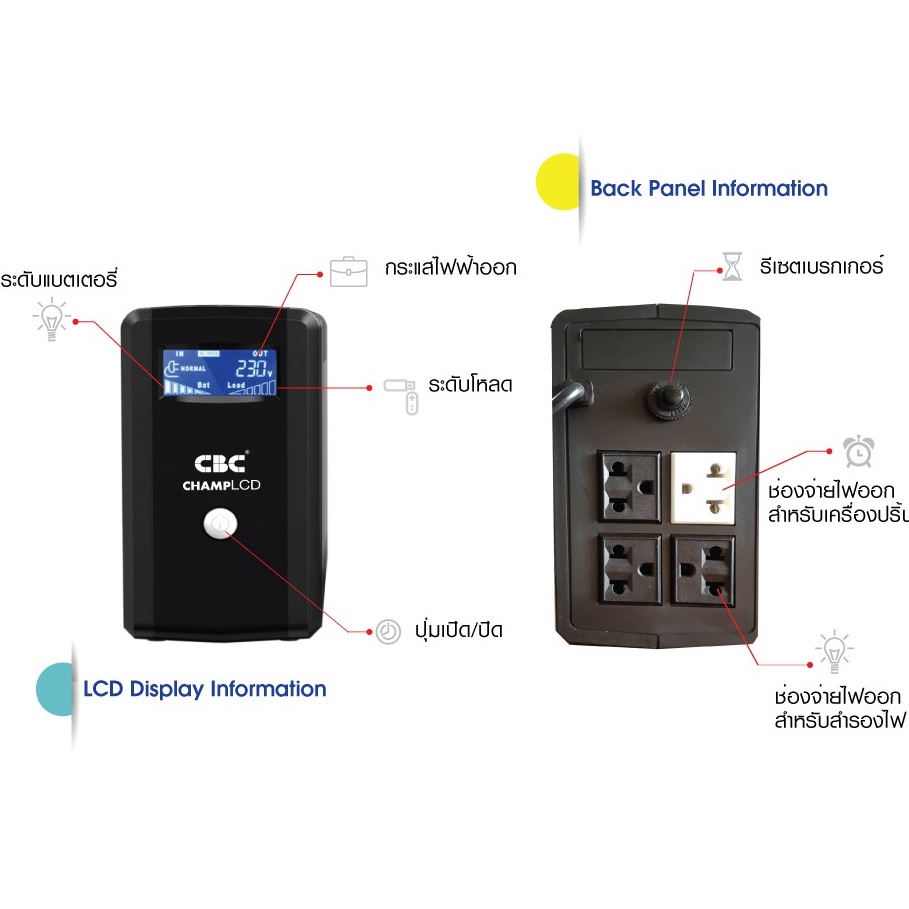 [รุ่นขายดี] UPS (เครื่องสำรองไฟฟ้า) CBC รุ่น CHAMP LCD (1000VA 600W) ได้รับมาตรฐานมอก. รับประกัน 2 ปี