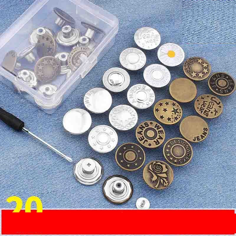 17mm 10pcs/bag ชุดกระดุมกางเกงยีน แบบปรับได้ สลักลายตัวอักษร