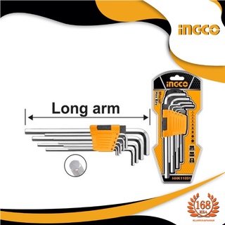 INGCO ประแจตัวแอลหกเหลี่ยม กุญแจแอลหกเหลี่ยมชุด 9 ชิ้น รุ่น HHK11091 Long arm