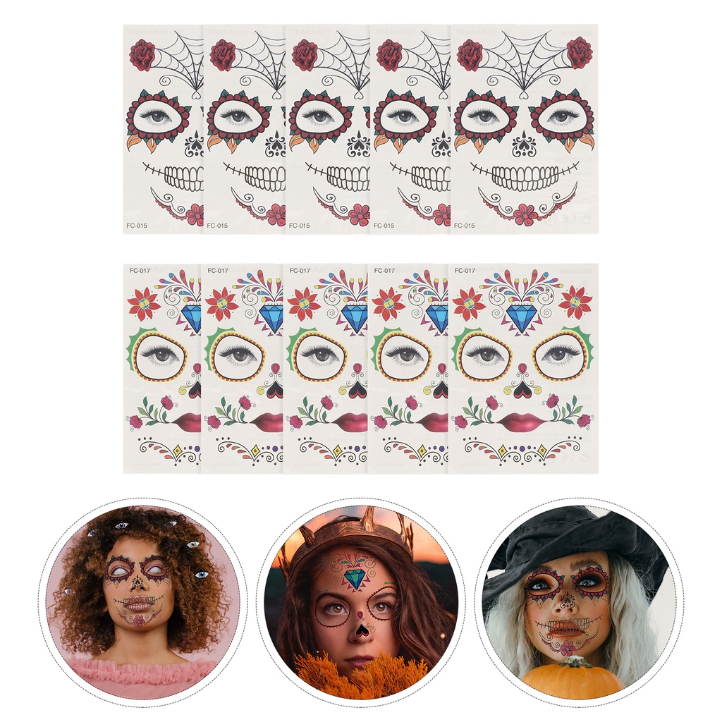 10 Sheets Halloween Face Temporary Tattoos Face Tattoos Decals Face