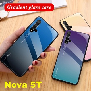 [ส่งจากไทย] Case Huawei Nova5T เคสกระจกสองสี เคสเงาไล่สี ขอบนิ่ม เคสกันกระแทก สีกระจกเทมเปอร์ปลอกแก้วฝาหลังกันชน