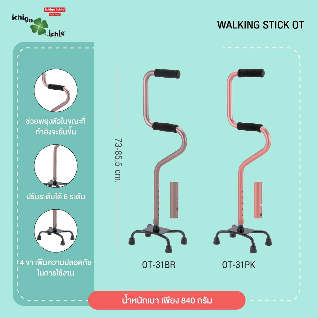 ไม้เท้าอลูมิเนียม ช่วยพยุงตัวในขณะที่จะยืนขึ้น Ichigo Ichie จากญี่ปุ่น ไม้เท้าคนแก่ อุปกรณ์ผู้สูงอาย