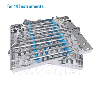 (ส่งภายใน 12 วัน)Dental Surgical Sterilization Autoclave Cassette Tray Racks Box for 10 Instruments With Lock