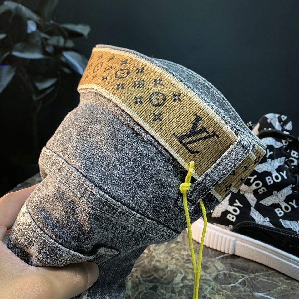 Luxury fashion brand LOUIS VUITTON LV 2021 summer belt jeans men's fashion brand high-end fashion trouser leg printed e #4