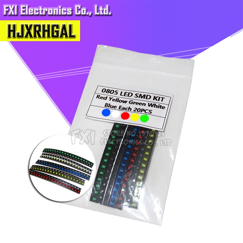 100 ชิ้น = 5 สี x 20 ชิ้น 1210 1206 0805 0603 LED Diode Assortment SMD LED Diode Kit สีเขียว/แดง/ขาว