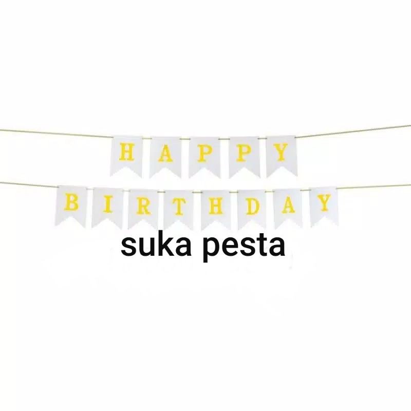 สีขาว HAPPY BIRTDHAY SQUARE BANNER / WHITE HAPPY BIRTHDAY SQUARE BANNER / HBD SQUARE FLAG / HAPPY BI