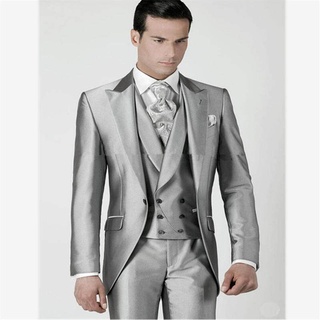 ใหม่ผู้ชายชุด Smolking Noivo Terno Slim Fit Easculino ชุดราตรีชุดสำหรับชาย Silver Prom Tuxedo