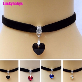 Luckybabys) สร้อยคอโชคเกอร์กํามะหยี่ รูปหัวใจ สไตล์เรโทร 80