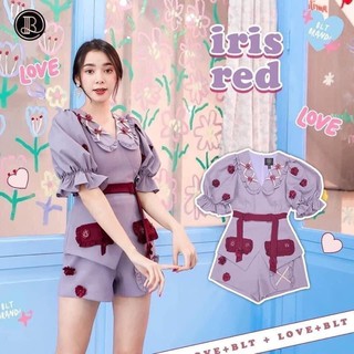 Iris Red : BLT Brand ❌SALE❌(มีตำหนิ) ชุดเข้าเซ็ท เสื้อคอปกระบาย พร้อมปักดอกไม้ + กางเกง ทรงสวย น่ารักมาก