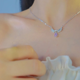 Simple Fashion Style Angel Wings Colored Diamond Titanium Steel Necklace Clavicle Chain for Women