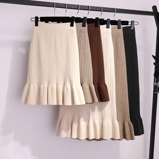Knitted Skirt Women's Mid-length New Ruffled Wool Skirt Package Hip Fishtail Skirt
