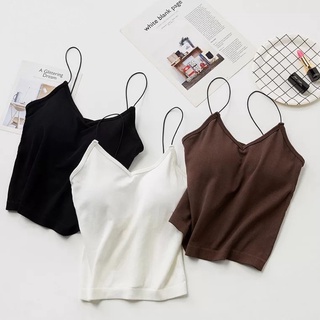 ใหม่ พร้อมส่ง เสื้อสายเดี่ยวผ้ายืด มีฟองน้ำด้านใน