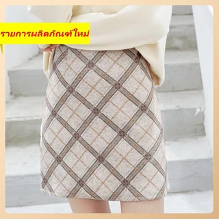 Boxer Skirt Grid Autumn และ Winter New High -waisted Slim A -line skirt