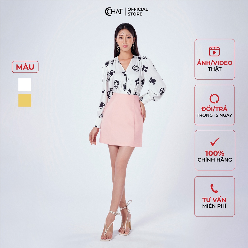 เสื้อผู้หญิง CCHAT V คอโลโก้พิมพ์ผ้าไหมคุณภาพสูงอ่อนเยาว์สไตล์หรูหรา 12ADL5012ST