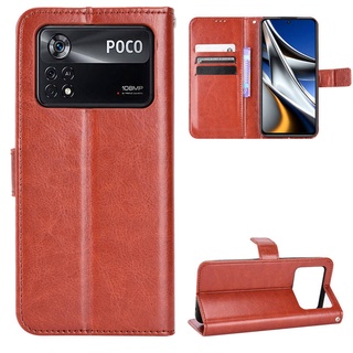 เคสสำ POCO M4 Pro 4G Case Flip PU Leather Phone Casing Xiaomi POCO M4 Pro 4G คสโทรศัพท์มือถือ Back Cover