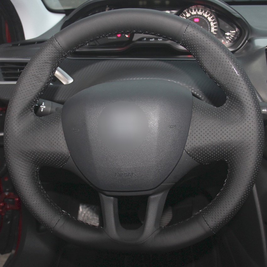 Hand-stitched สีดําหนังเทียมพวงมาลัยรถสําหรับ Peugeot 208 2011-2019 Peugeot 2008 2013-2019