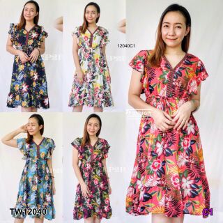 Dress เดรสแขนกุดระบาย คอวีแต่งแถบคอ
