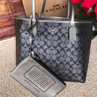 REVERSIBLE CITY TOTE IN SIGNATURE AND METALLIC CANVAS (COACH F25849)