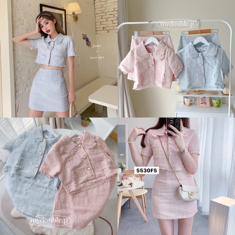 พร้อมส่ง (ส่งทุกวัน) มีโค้ดลด 100฿  มี3รุ่น เซ็ตทวิต #5530 set เสื้อทวิต+กระโปรง งานสวยมาก ผ้าดี🤍