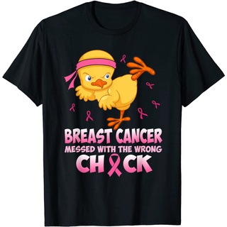 เสื้อยืดผ้าฝ้ายพรีเมี่ยม เสื้อยืดลําลอง ผ้าฝ้าย แขนสั้น พิมพ์ลาย Breast Cancer Messed With The Wrongs Chick แนวคลาสสิก ส