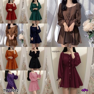 เดรสกระดุมหน้าแต่งผูกเชือกโบว์ MM11072 Button front dress with bow tie