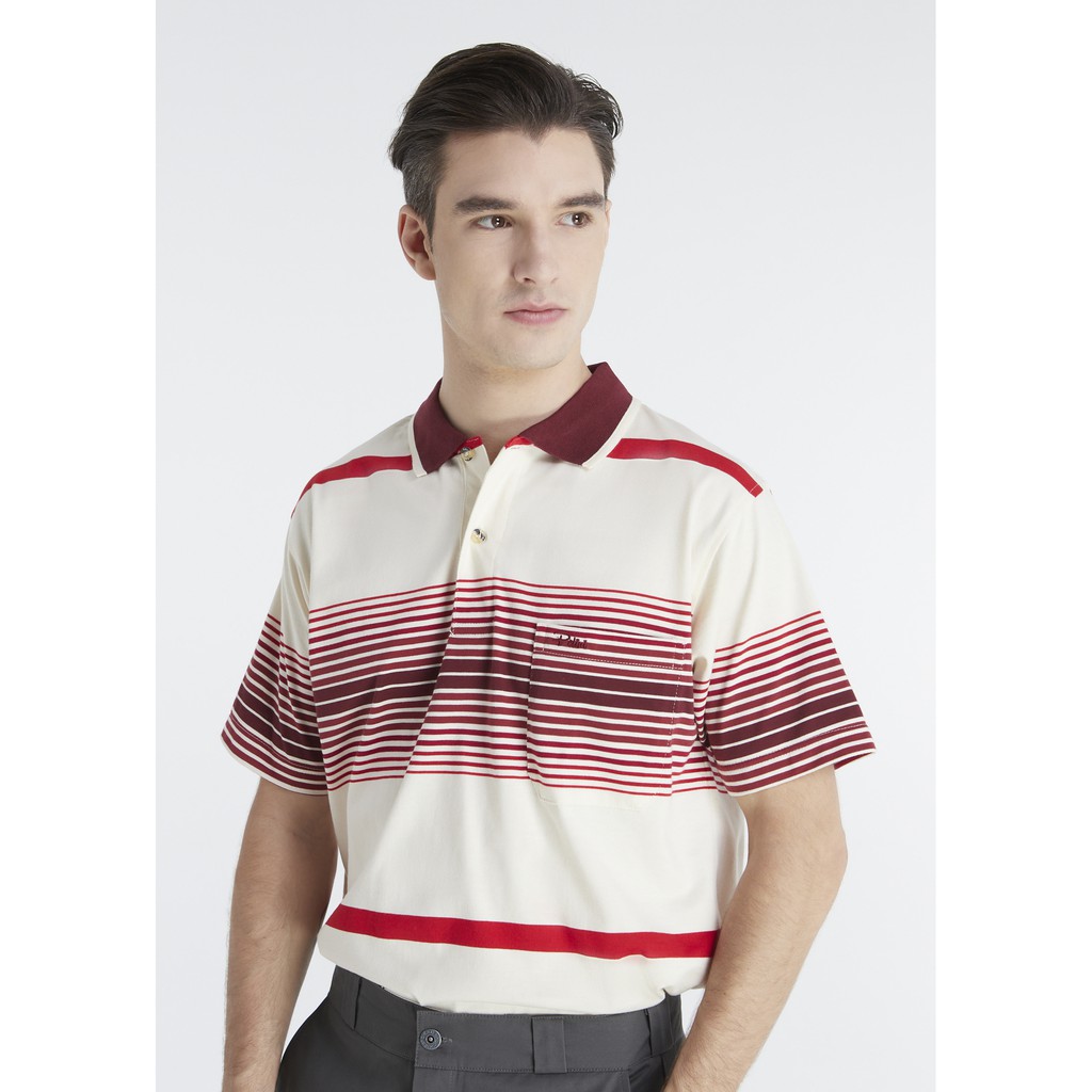 เสื้อโปโลแขนสั้นผู้ชายมีกระเป๋า  Pelini คอปก ลายริ้ว คลาสสิค สไตล์ยุโรป สำหรับผู้ใหญ่ รุ่น AD-15-1