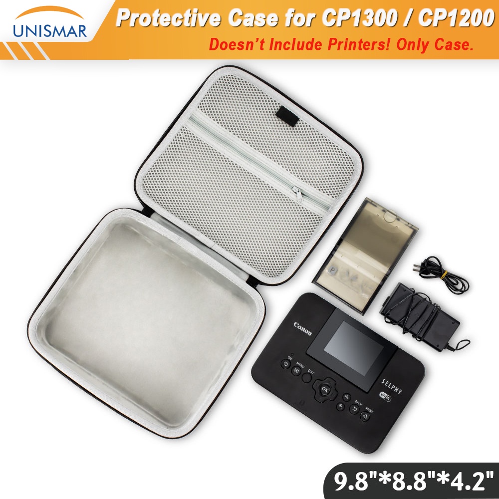 กระเป๋าเคส EVA แบบแข็ง มีซิป กันน้ํา สีดํา สําหรับเครื่องพิมพ์รูปภาพ Canon Selphy CP1300 CP1200 9.8*8.8*4.2 นิ้ว