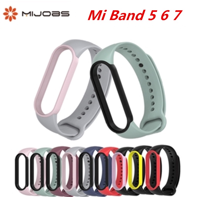 Mijobs สำหรับ Mi Band 5 6 7 สายคล้องคอซิลิโคนสายรัดข้อมือ Miband สายรัดข้อมือสมาร์ท Mi Band5 6 7 Xiao Mi Mi Band นาฬิกาข้อมือ อุปกรณ์เสริมสมาร์ทวอทช์ สายนาฬิกา Xiaomi Mi Band