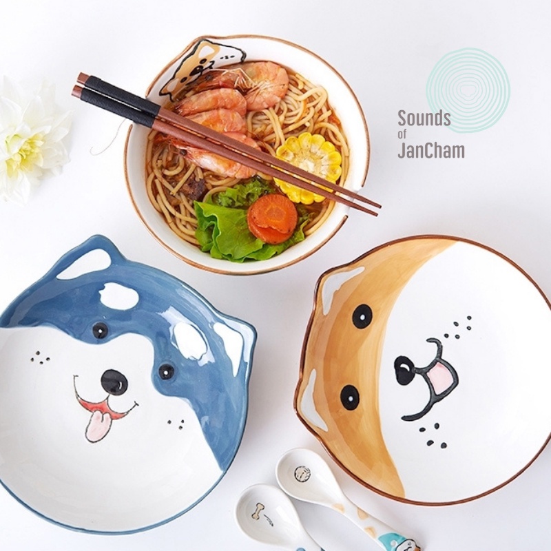 【พร้อมส่ง】 จานชามน้องหมาชิบะ น้องหมาฮักกี้ จานเซรามิก ใส่อาหาร ทาสน้องหมาต้องจัดด่วน สินค้าจริงน่ารักมาก