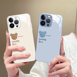 เคส iP 14 Pro Max/12Pro โทรศัพท์มือถือแบบแก้ว กันรอยเลนส์ ลายหมีน่ารัก สําหรับ 13ProMax/XS Max/11/6s/78Plus