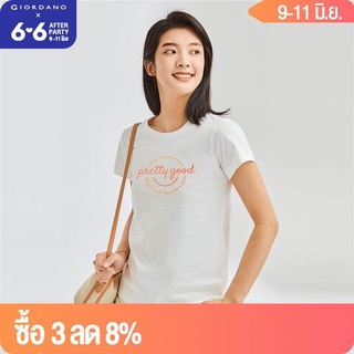 เสื้อยืดสีขาวGiordano ผู้หญิง เสื้อยืดคอกลมแขนสั้นผ้าฝ้ายพิมพ์ลายน่ารัก 05391210