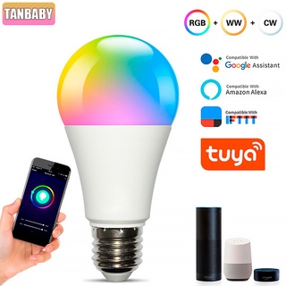 10W ไฟอัจฉริยะควบคุมผ่านไวไฟหลอดไฟ E27 RGB โคมไฟ LED แบบหรี่แสงได้พร้อม Smart Life APP ควบคุมเสียง 16ล้านเฉดสี หลอดไฟเปล