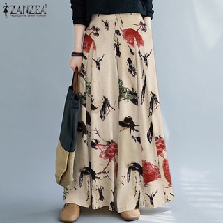 ZANZEA Women Casual Loose Floral Printed Wide Leg Elastic Waist Side Pockets Long Pant