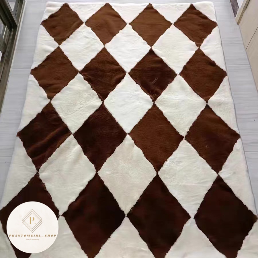 พร้อมส่ง พรมขนกระต่ายเทียม พรมลายตาราง พรม พรมปูพื้น พรมห้องนั่งเล่น ...