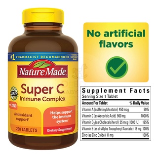 ‼️พร้อมส่ง ถูกที่สุด‼️ Nature Made "Super C" with Vitamin D3 and Zinc 200 เม็ด นำเข้าจากUSA ของแท้ล้าน% Exp.12/23